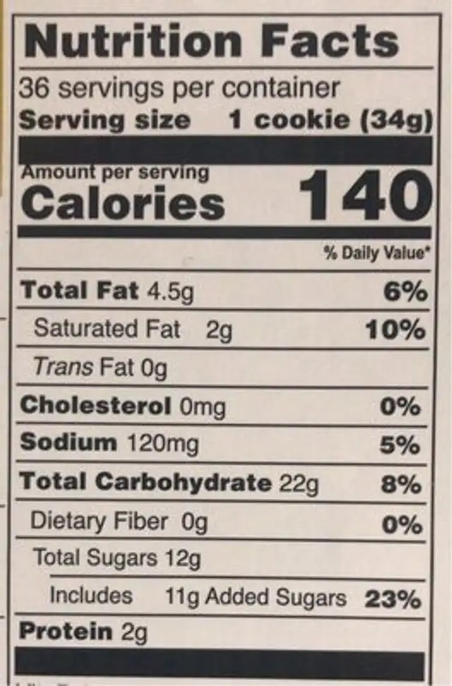 Snickerdoodle nutrition facts table