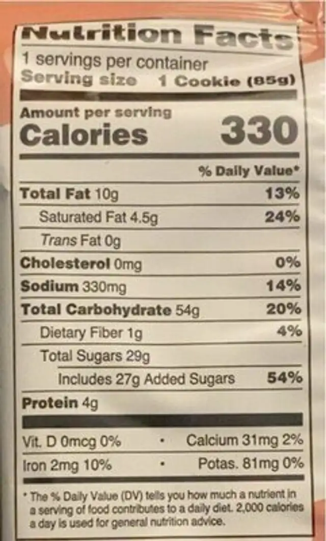 Snickerdoodle nutrition facts table