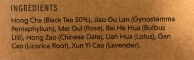 Sleep tea ingredients label