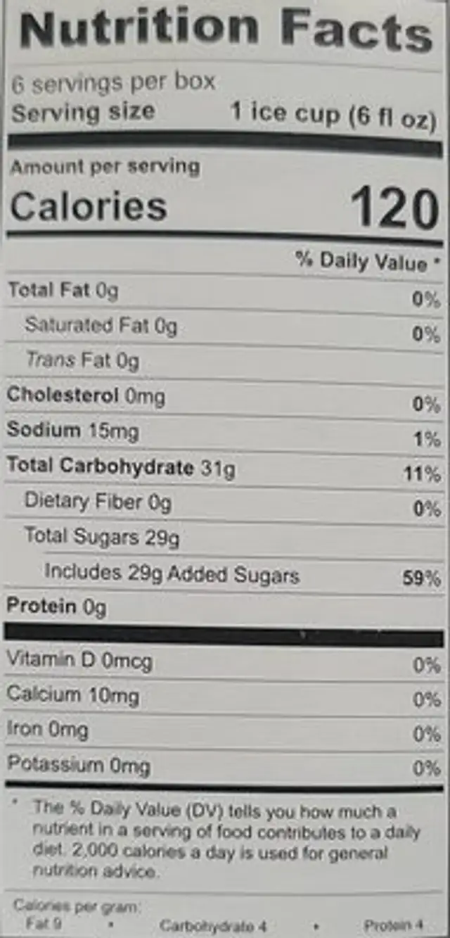 Blue raspberry italian ice nutrition facts table