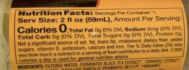Live Dont Inflame nutrition facts table