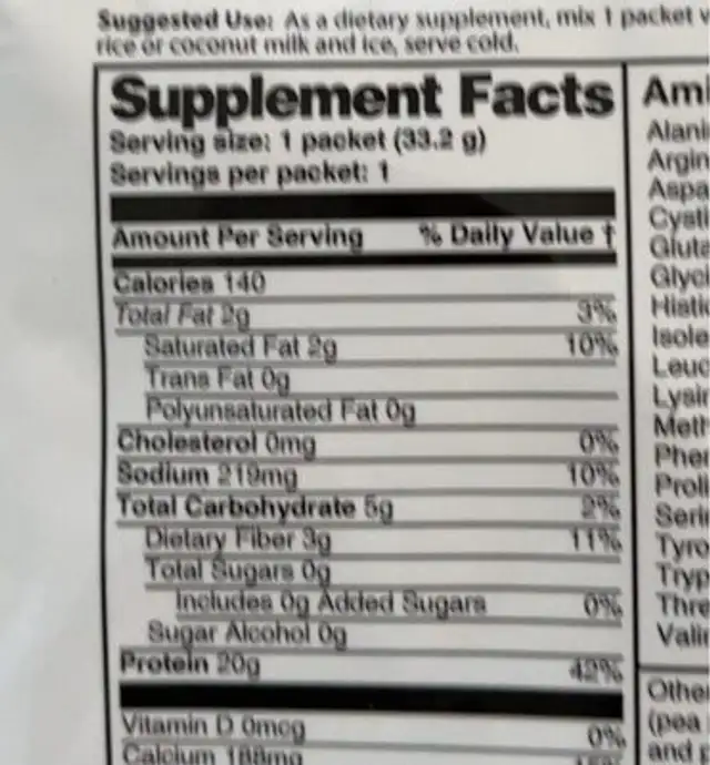 Super shake vegan protein powder nutrition facts table