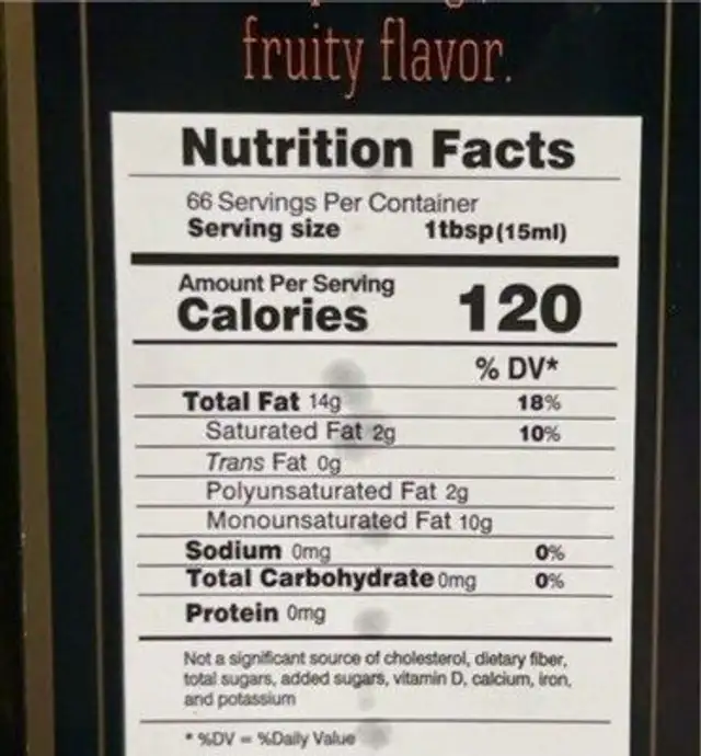 Extra-virgin olive oil nutrition facts table