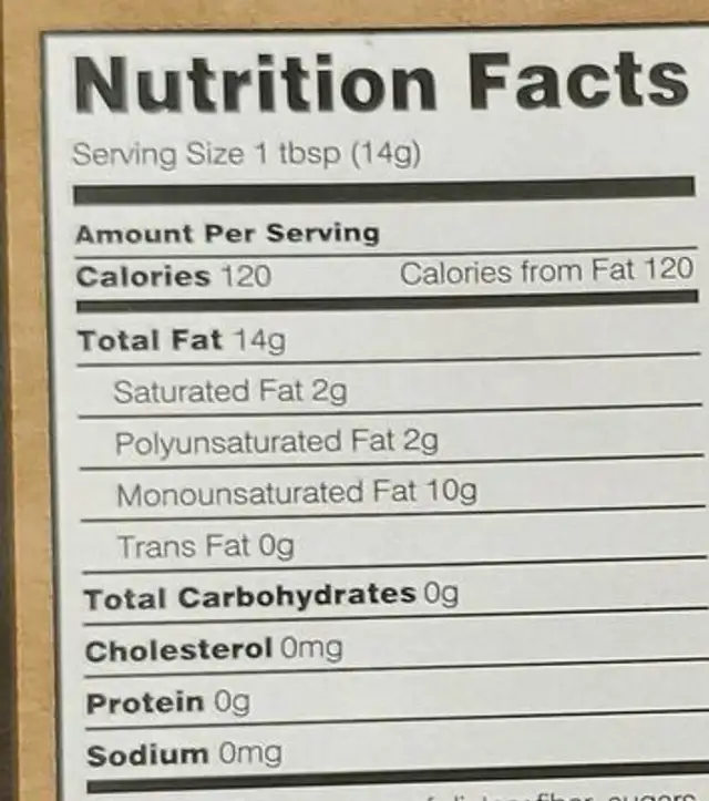 Aceite oliva nutrition facts table