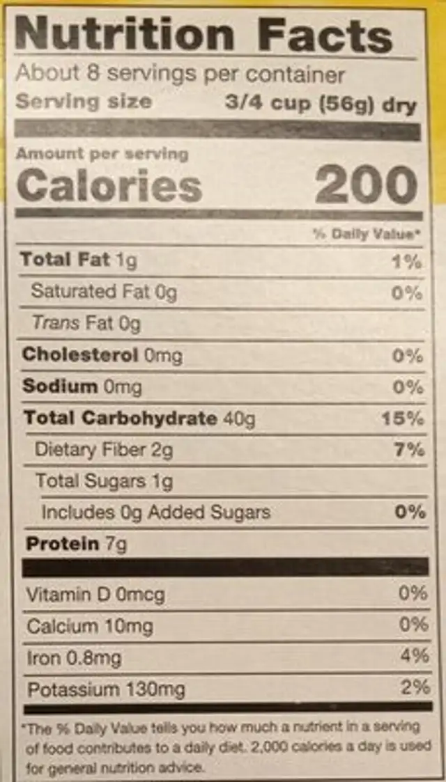 Organic Fusilli nutrition facts table