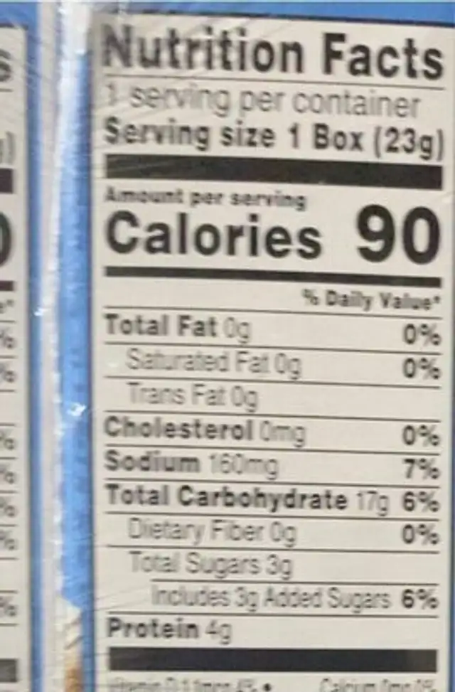 Special K nutrition facts table