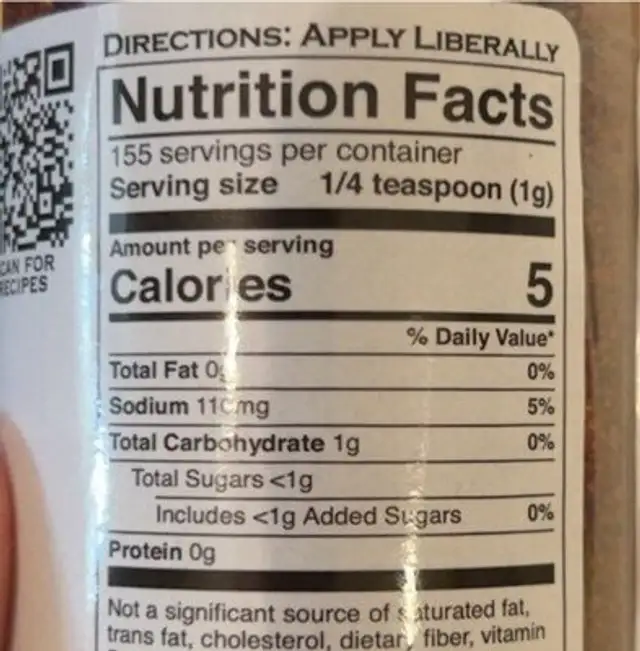 5-0 Rub nutrition facts table