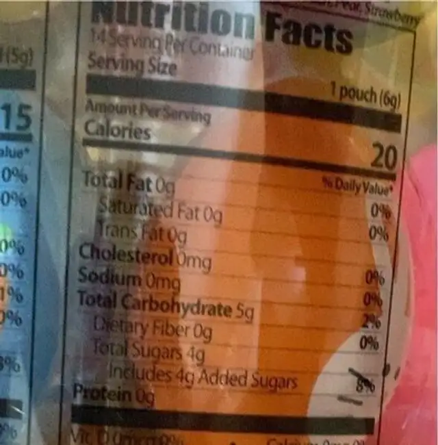 Happy Trails nutrition facts table