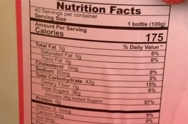 Coconut Jelly Lychee nutrition facts table