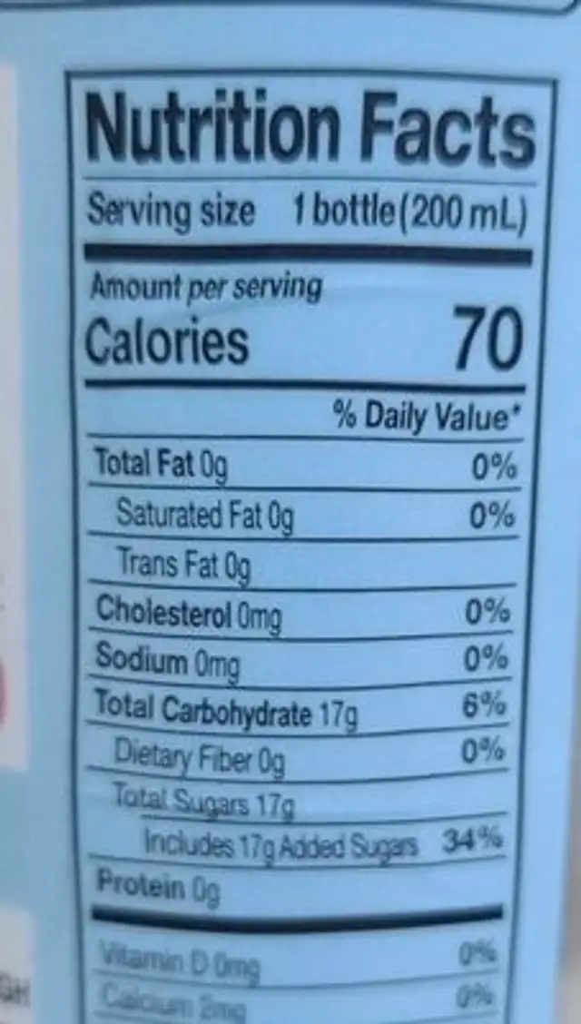 Ramune Carbonated Soft Drink nutrition facts table
