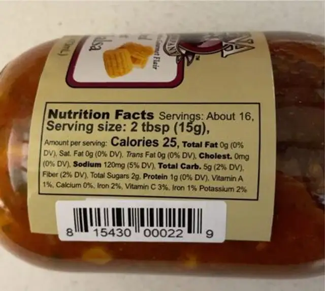 Roasted Sweet Corn Salsa nutrition facts table