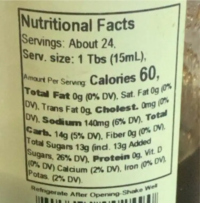 Chef ivo’s sweet bourbon glaze nutrition facts table