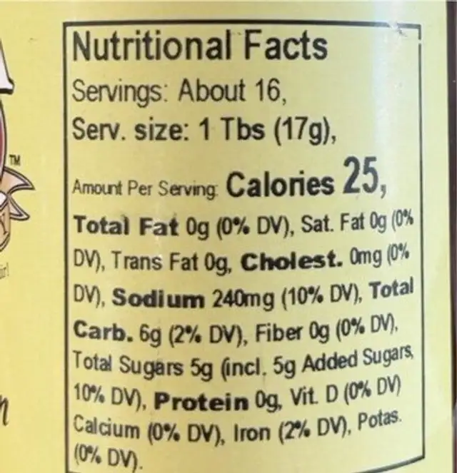 Vidalia onion steak sauce nutrition facts table