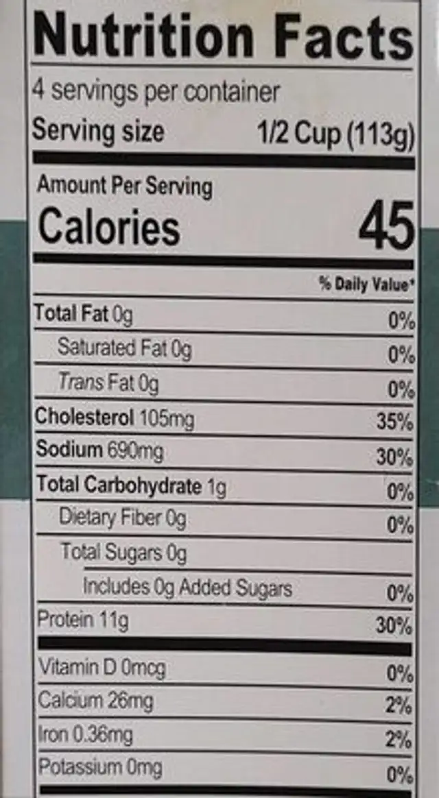 Calamari tubes nutrition facts table