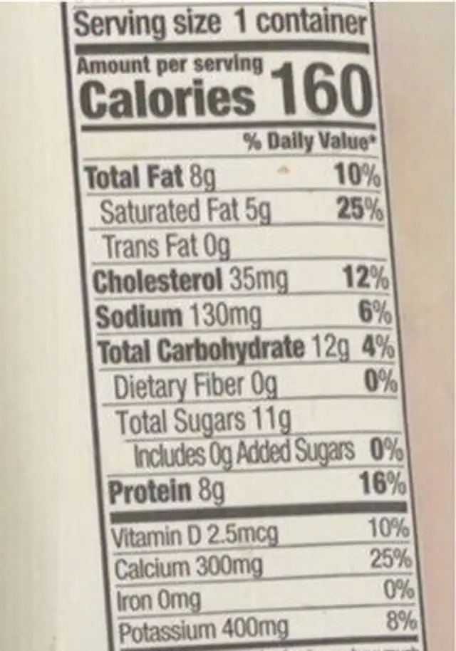 Whole Milk Vitamin D nutrition facts table