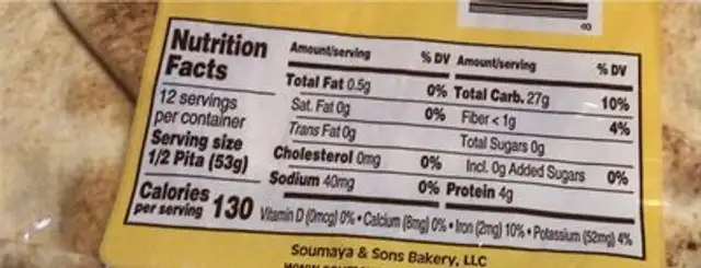 6 large loaves white pita bread nutrition facts table