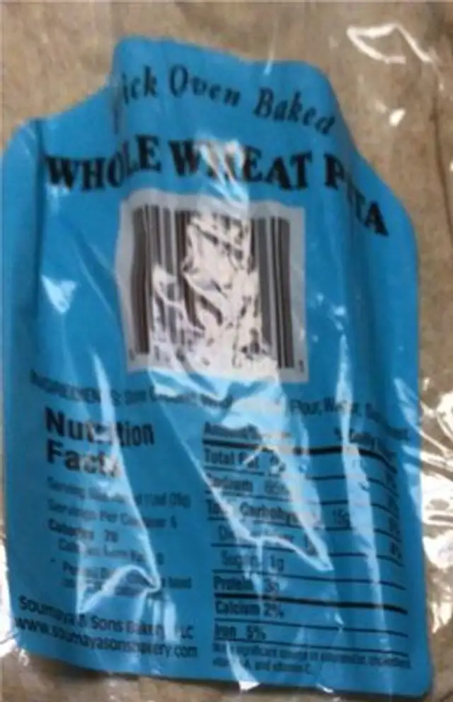 Whole wheat pita bread (baked in brick oven) nutrition facts table