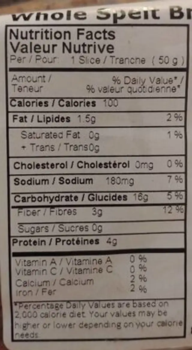 Whole Spelt nutrition facts table