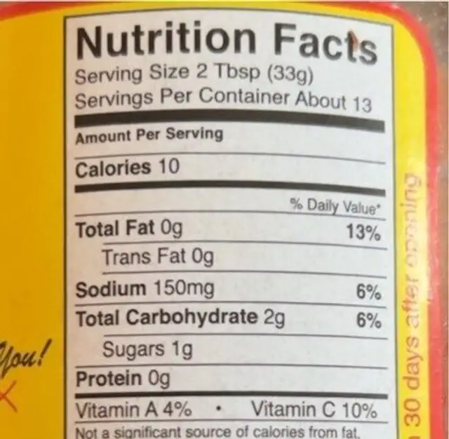 Kramer’s XXXTreme Habanero Salsa nutrition facts table