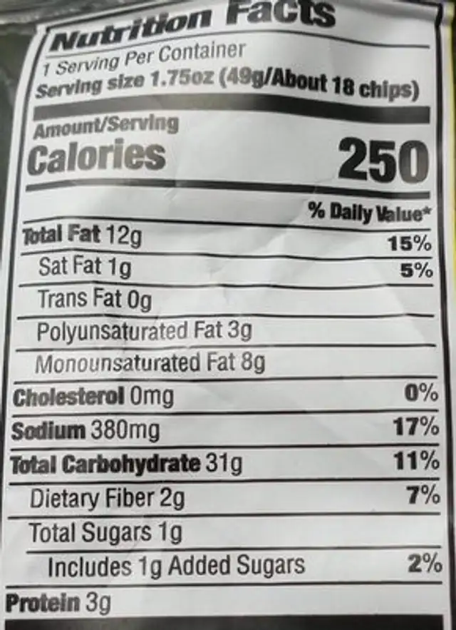 Salsa fresca chips nutrition facts table
