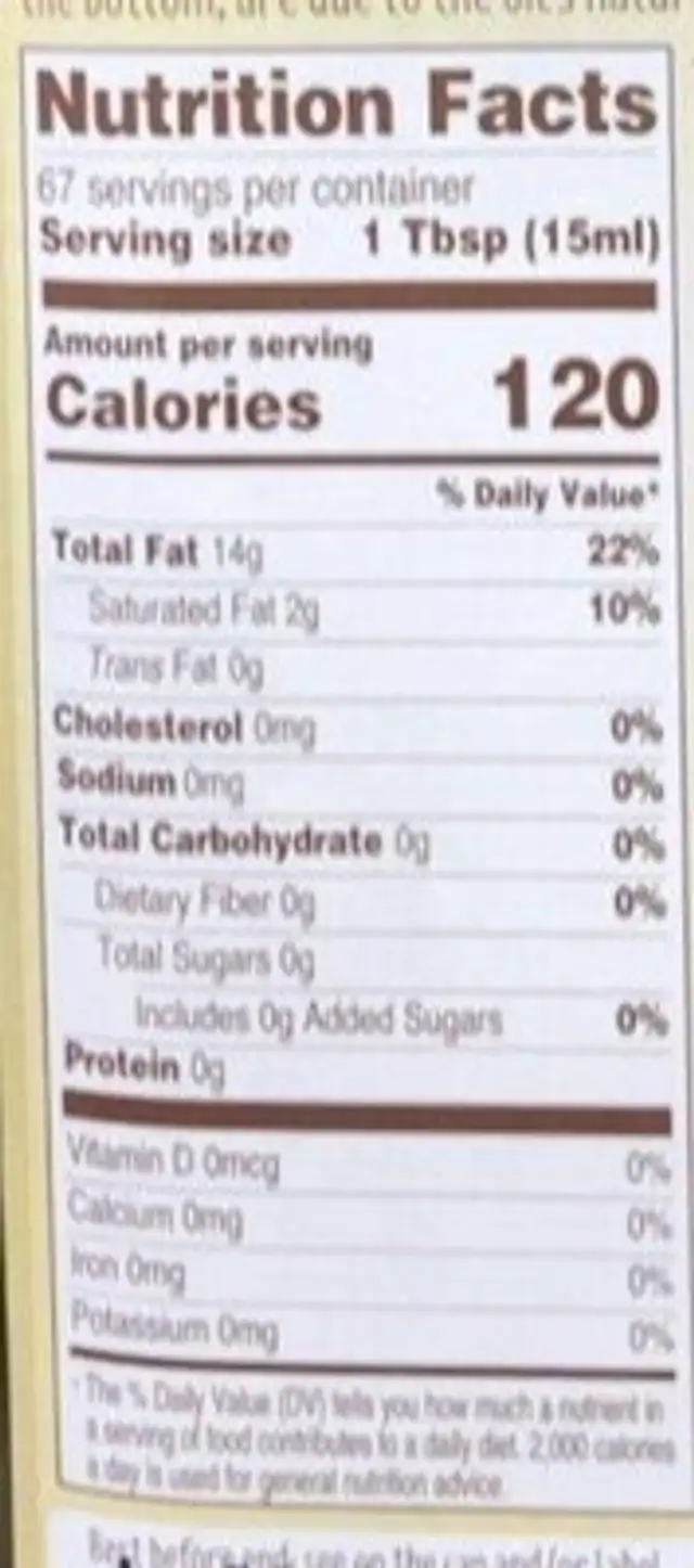 Extra virgin olive oil nutrition facts table