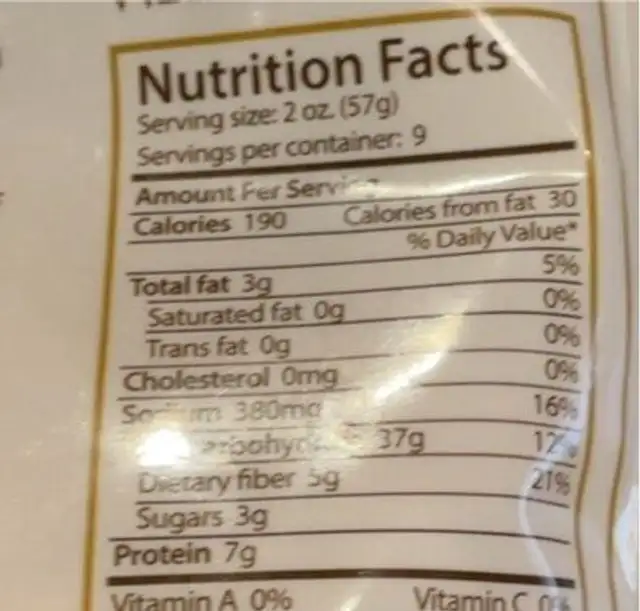 Pancake and waffle mix nutrition facts table