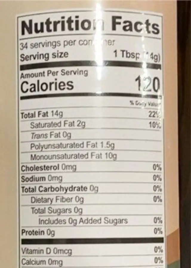 Organic extra virgin olive oil nutrition facts table