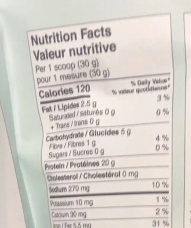 Vegan Protein Isolate nutrition facts table