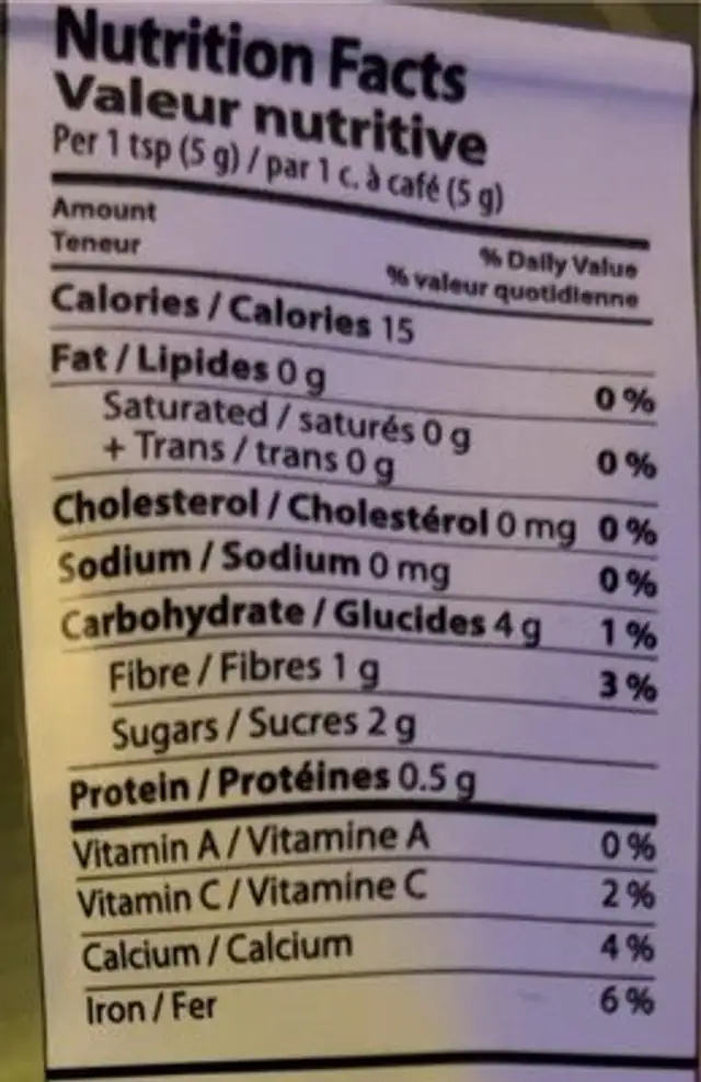 Zensations Mushroom Cacao Mix nutrition facts table