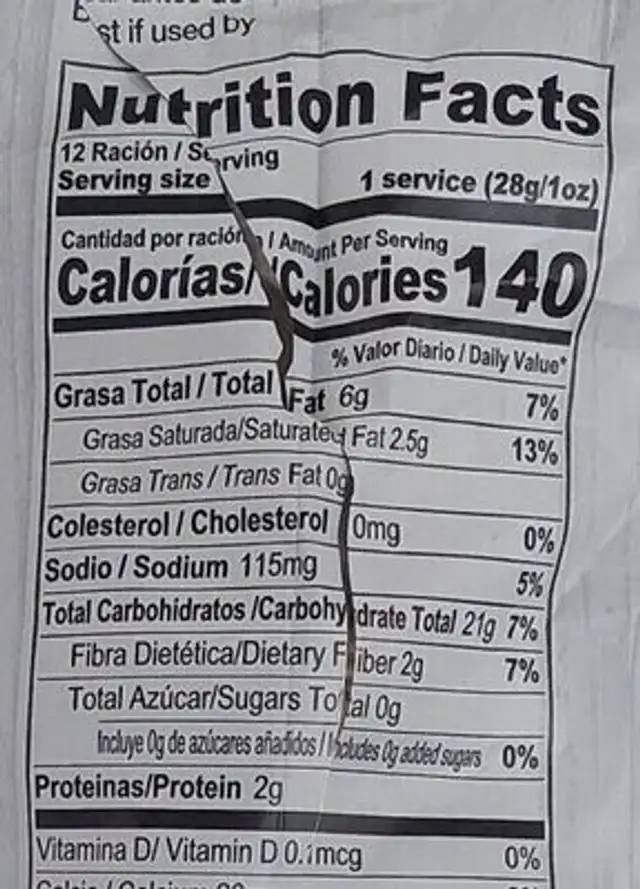 Málaga Taro Chips nutrition facts table