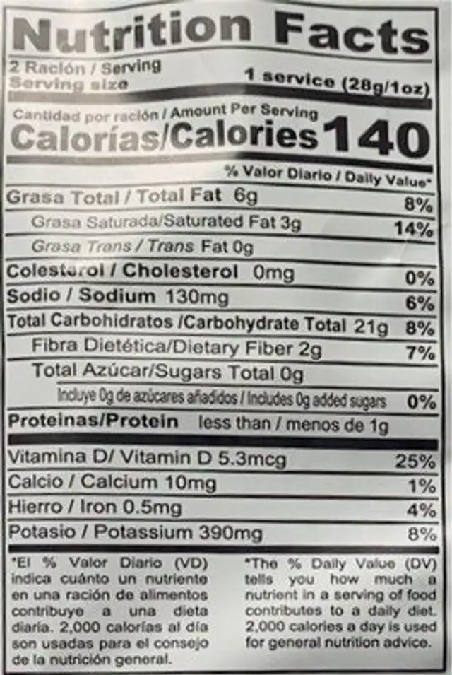 Mixtos  Sanchochips nutrition facts table