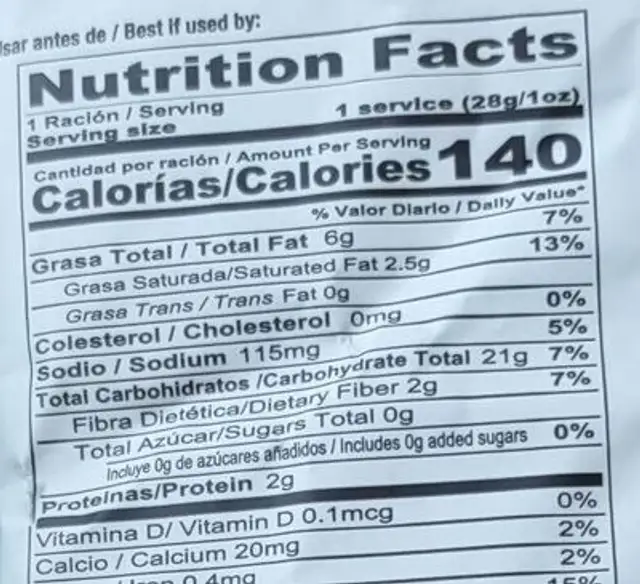 Mi cosecha nutrition facts table