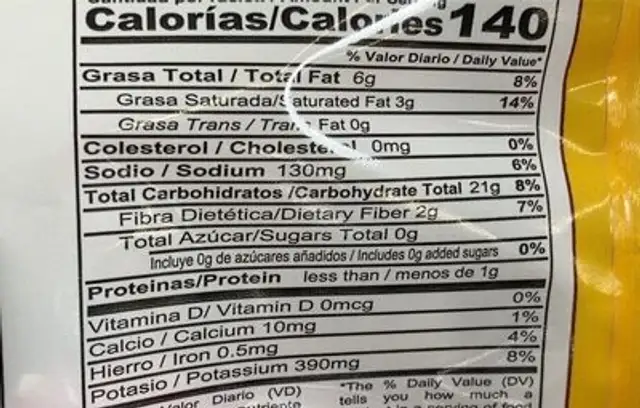 Mixto mi cosecha nutrition facts table