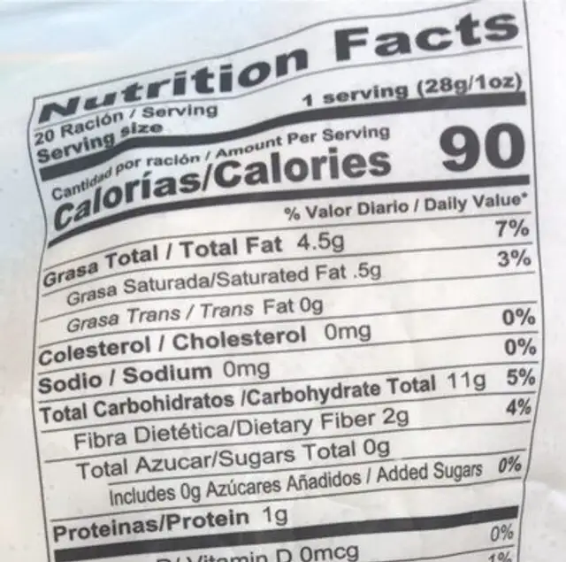 Tostones de yuka nutrition facts table
