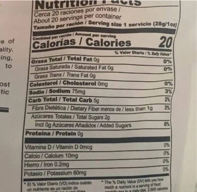 Palitos de batata amarilla nutrition facts table