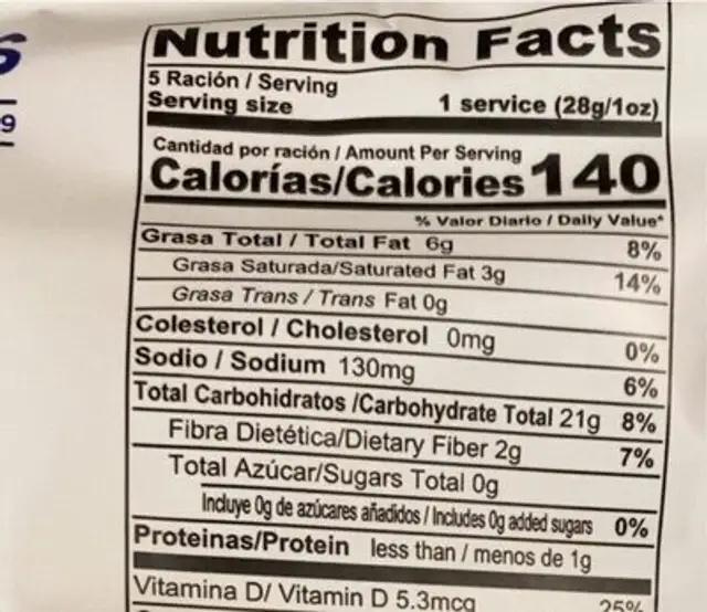 Cassava Croutons nutrition facts table