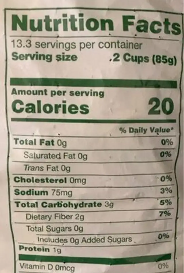 Spinach nutrition facts table