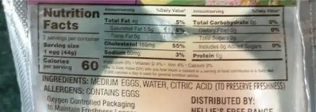 Free Range Hardboild Eggs nutrition facts table