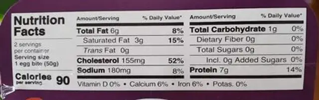 sous vide egg bites nutrition facts table