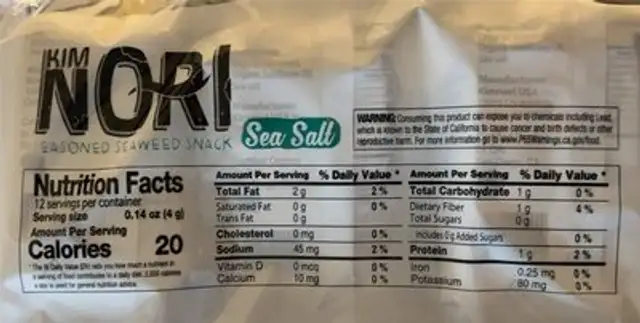 Seasoned Seaweed nutrition facts table