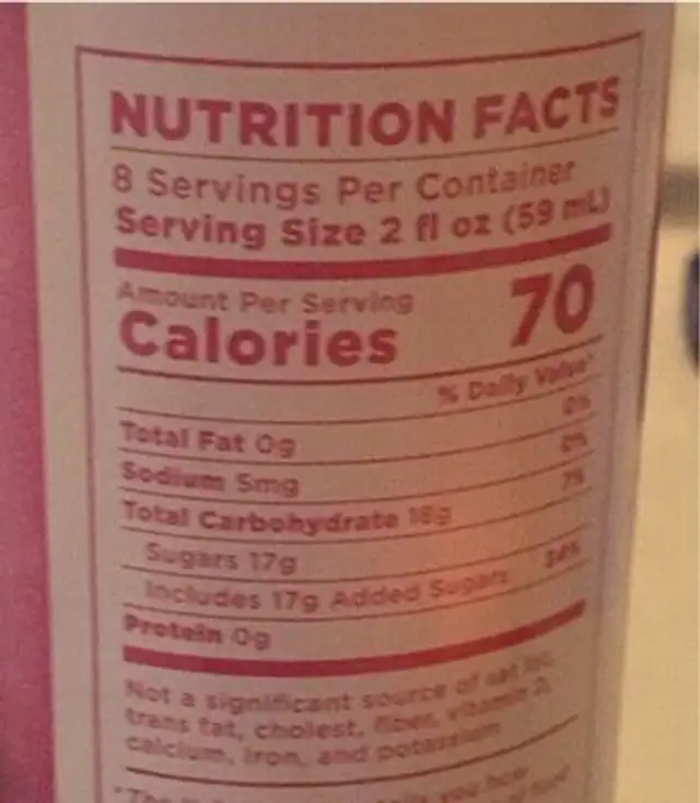 Cotton Candy Snow Cone Syrup nutrition facts table