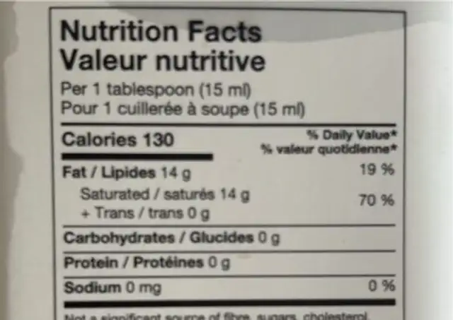 Brain Octane C8 MCT Oil nutrition facts table