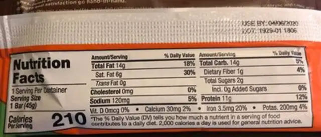 Fudge brownie collagen protein bar, fudge brownie nutrition facts table