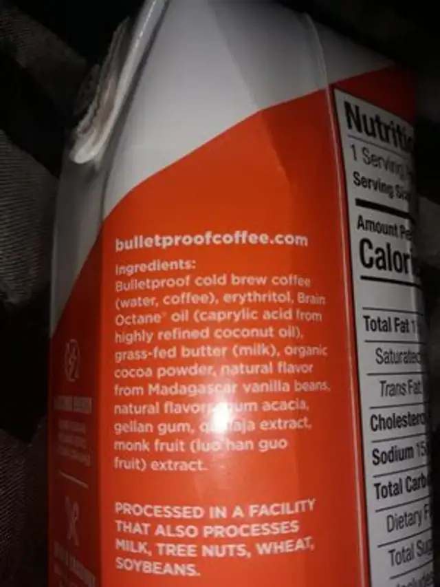 cold brew bulletproof coffee ingredients label