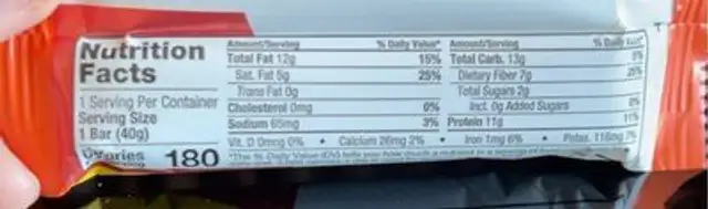 Collagrn bar nutrition facts table