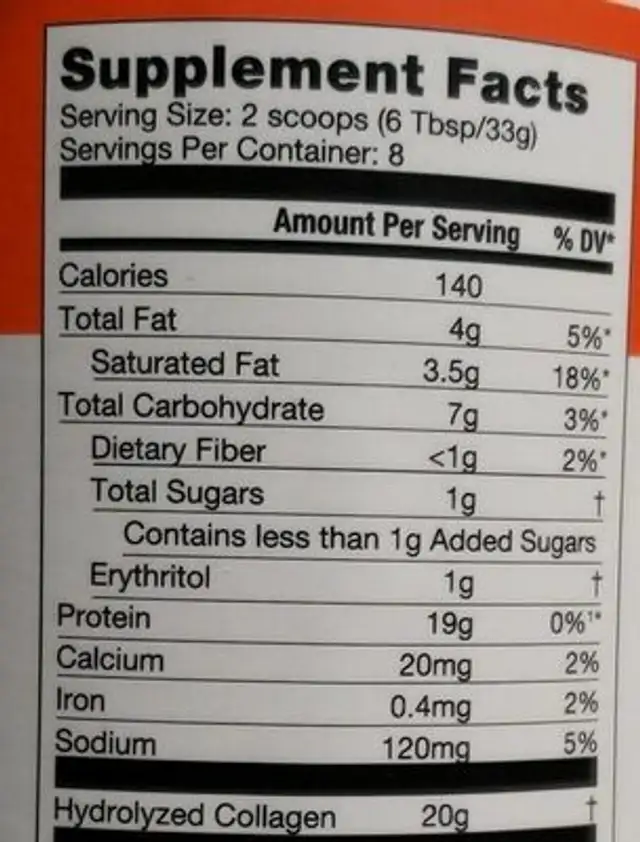 Bulletproof Collagen Protein nutrition facts table