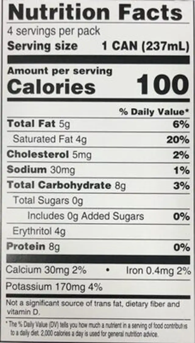 Cold Brew Latte nutrition facts table