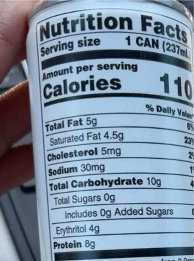 Cold Brew Latte nutrition facts table