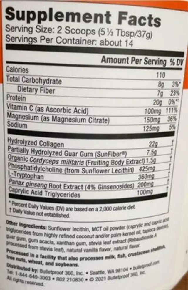 Collagen protein nutrition facts table