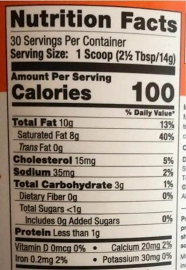 Original Creamer nutrition facts table